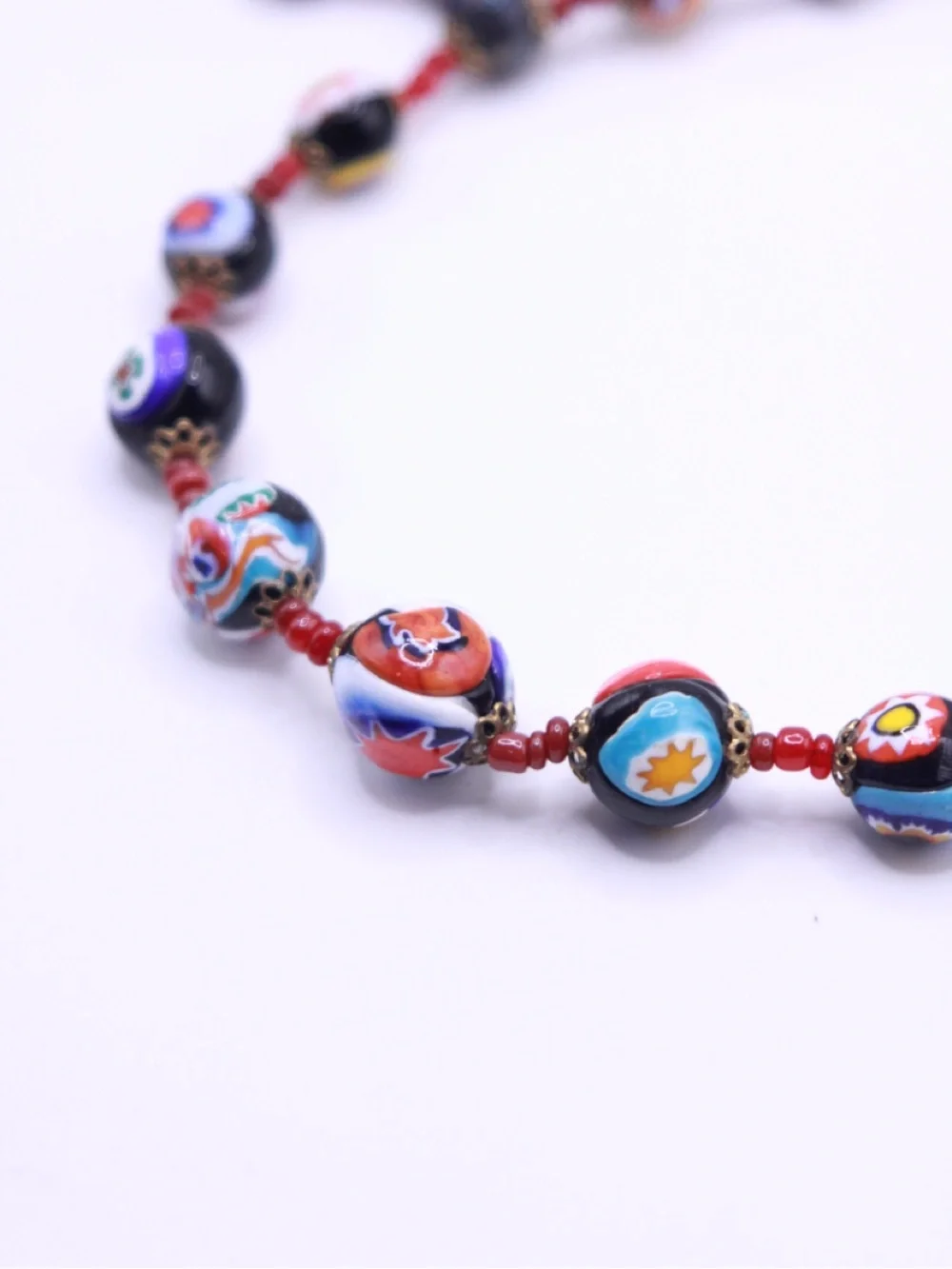 Vintage Murano Glass Multicolored Floral Bead Necklace